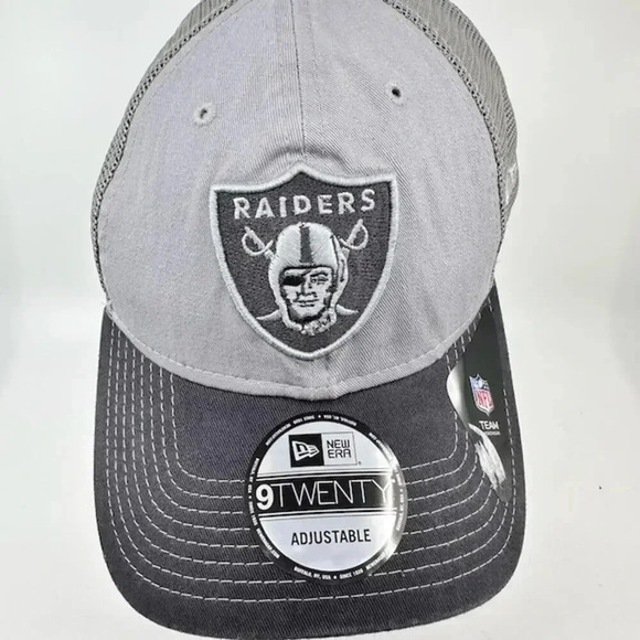 NEW New Era Las Vegas Raiders 9FORTY A-Frame Mesh Trucker Hat NFL Overcast Gray - Picture 1 of 6